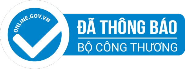 Blue certification badge with white checkmark and Vietnamese text ĐÃ THÔNG BÁO BỘ CÔNG THƯƠNG